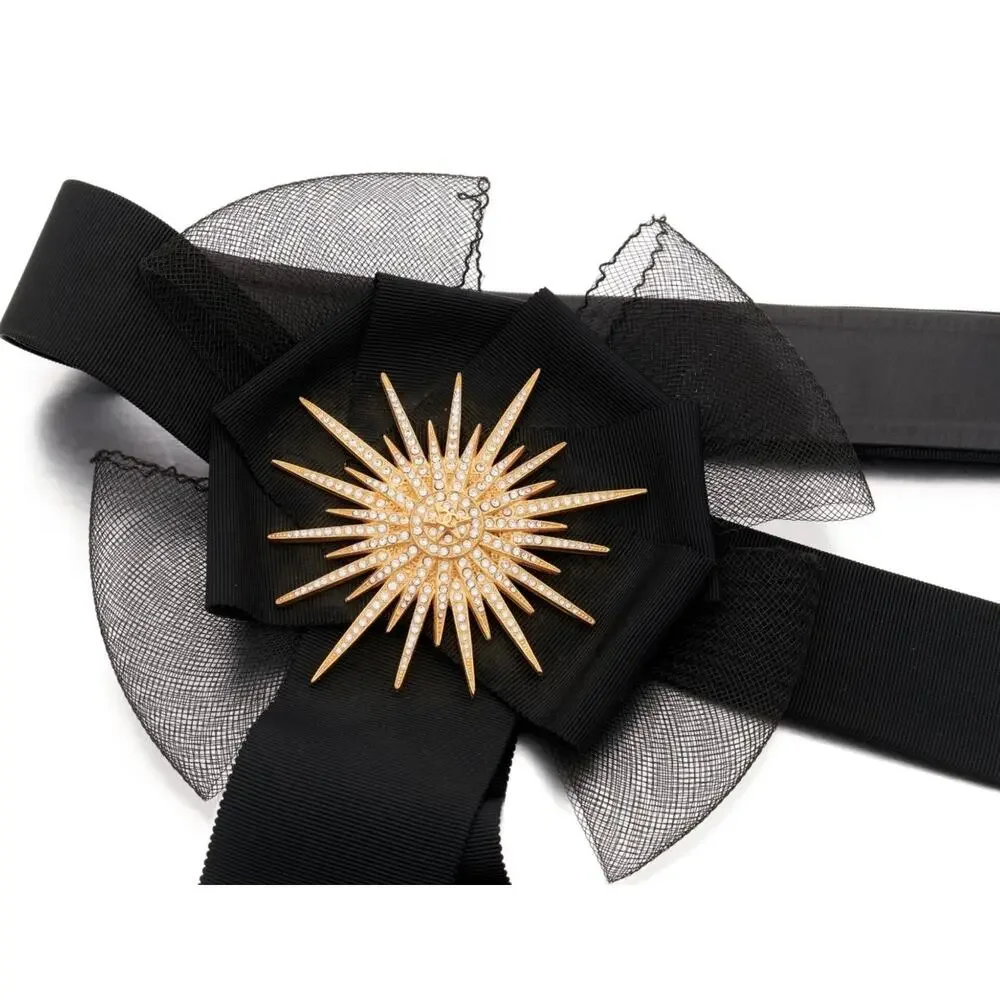 Chanel Black Leather and Grosgrain Belt - Detachable Brooch - Sz34
